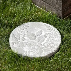 Kirklands Home Garden Decor|Floral Cement Stepping Stone Gray