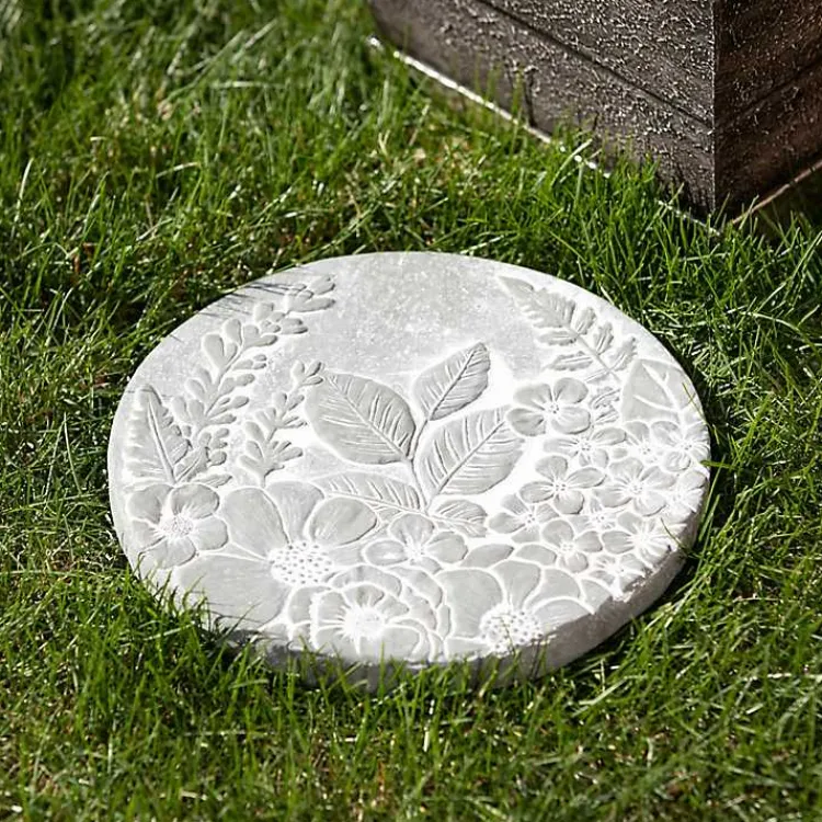Kirklands Home Garden Decor|Floral Cement Stepping Stone Gray