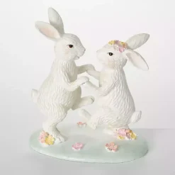 Floral Dancing Bunnies Statue Easter Decorations