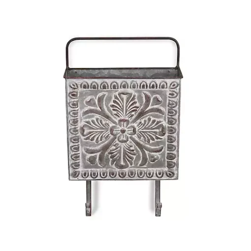 Kirklands Home Wall Storage|Floral Embossed Metal Wall Pocket