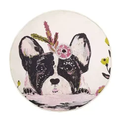 Discount Floral Frenchie Embroidered Round Pillow Pillows