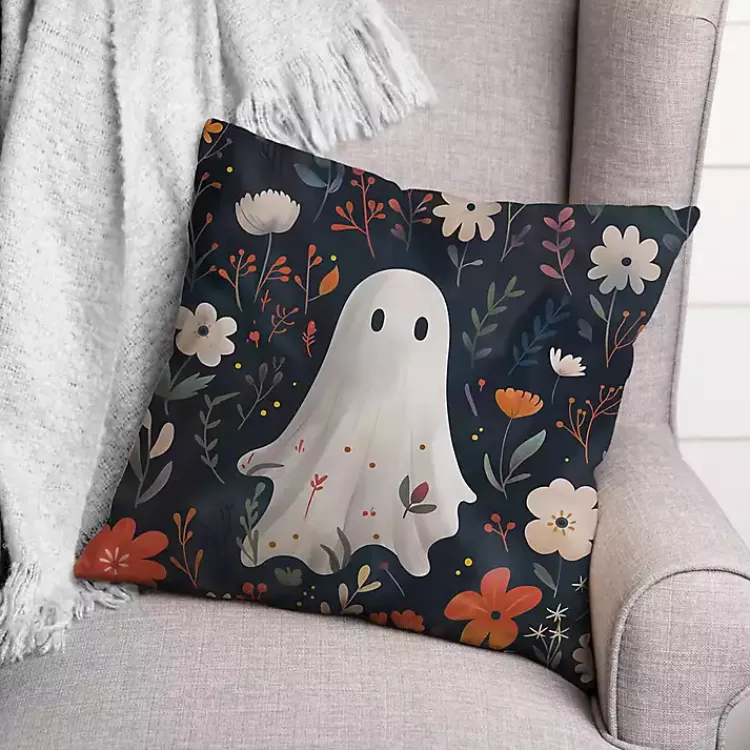 Floral Ghost Throw Pillow Halloween