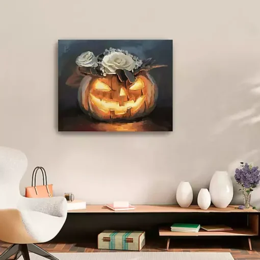 Sale Floral Jack O Lantern Canvas Art Print, 24x30 Halloween