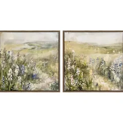 Kirklands Home Canvas Art|Floral Meadows Framed Canvas Art Prints, Set of 2 Green