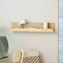 Kirklands Home Shelves|Floral Scroll Natural Wood Wall Shelf
