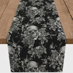Kirklands Home Table Linens|Floral Skulls Halloween Table Runner