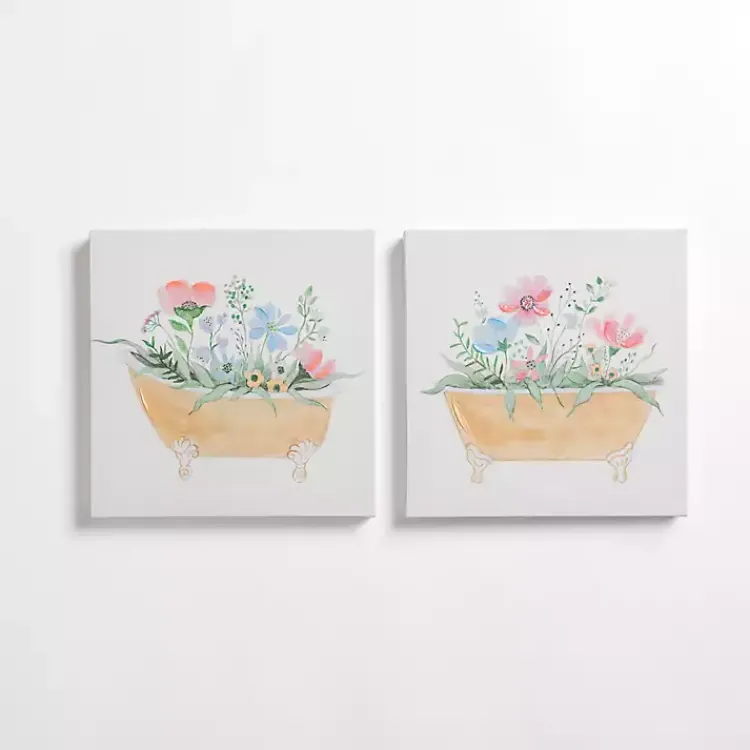 Kirklands Home Canvas Art|Floral Tan Bathtub Canvas Art Prints, Set of 2