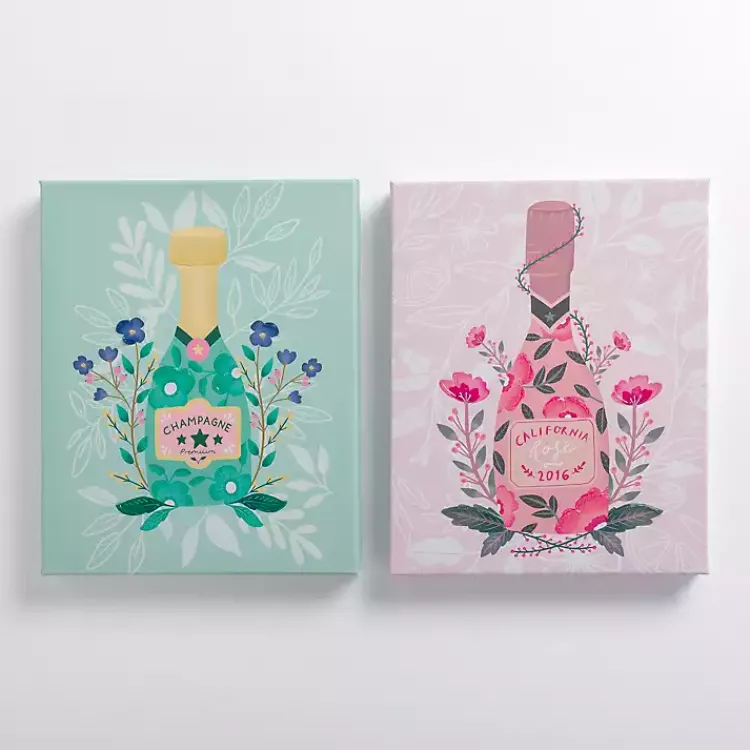 Kirklands Home Canvas Art|Floral Wine Bottles Canvas Art Prints, Set of 2