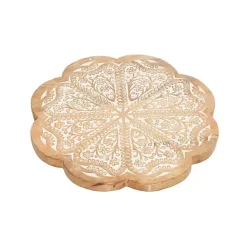 Kirklands Home Serving & Entertaining|Floral Wood Lazy Susan Cake Stand Brown