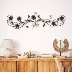 Kirklands Home Wall Plaques|Flower Scroll Metal Wall Plaque Black