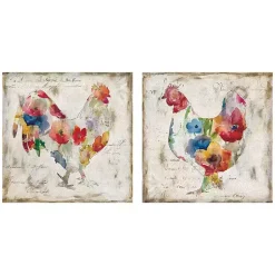 Kirklands Home Canvas Art|Flowered Chicken Canvas Art Print, Set of 2 Multi