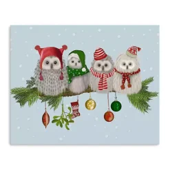 New Fluffy Owls on Branch Canvas Art Print Christmas Art & Wall Decor