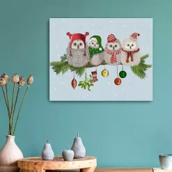 New Fluffy Owls on Branch Canvas Art Print Christmas Art & Wall Decor
