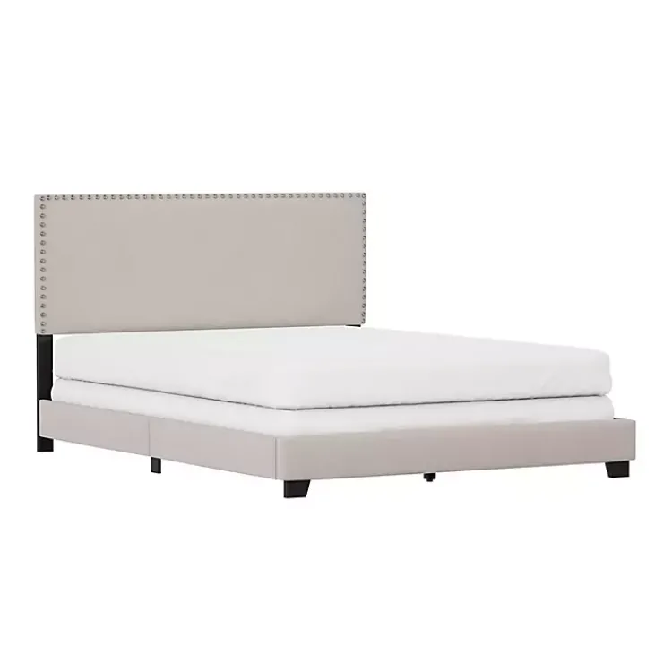 Kirklands Home Beds & Headboards|Fog Upholstered Nailhead Trim Queen Bed Gray