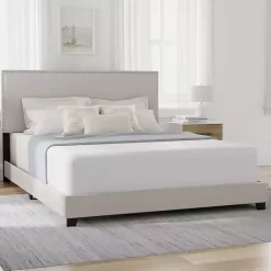 Kirklands Home Beds & Headboards|Fog Upholstered Nailhead Trim Queen Bed Gray