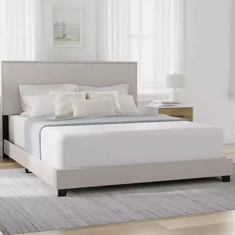 Kirklands Home Beds & Headboards|Fog Upholstered Nailhead Trim Queen Bed Gray