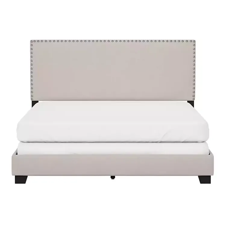 Kirklands Home Beds & Headboards|Fog Upholstered Nailhead Trim Queen Bed Gray