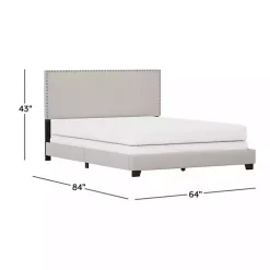 Kirklands Home Beds & Headboards|Fog Upholstered Nailhead Trim Queen Bed Gray