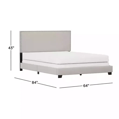 Kirklands Home Beds & Headboards|Fog Upholstered Nailhead Trim Queen Bed Gray