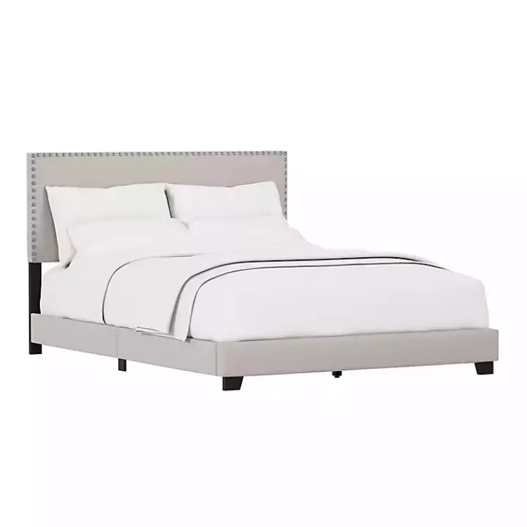 Kirklands Home Beds & Headboards|Fog Upholstered Nailhead Trim Queen Bed Gray