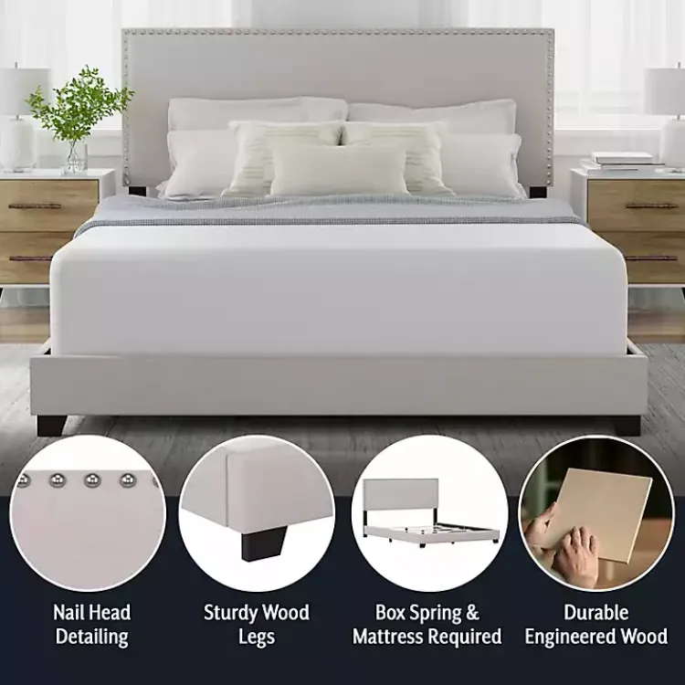Kirklands Home Beds & Headboards|Fog Upholstered Nailhead Trim Queen Bed Gray