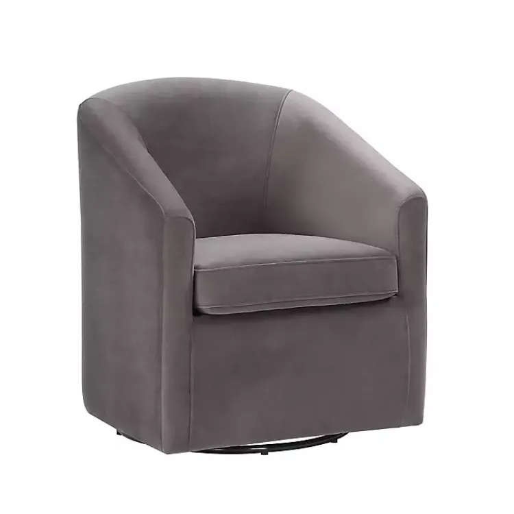 Kirklands Home Accent Chairs|Fog Velvet Swivel Barrel Accent Chair Gray