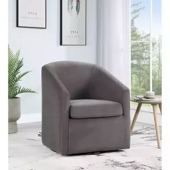 Kirklands Home Accent Chairs|Fog Velvet Swivel Barrel Accent Chair Gray
