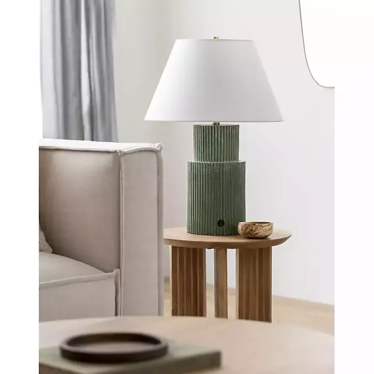 Kirklands Home Table Lamps|Forest Green Ribbed Table Lamp White