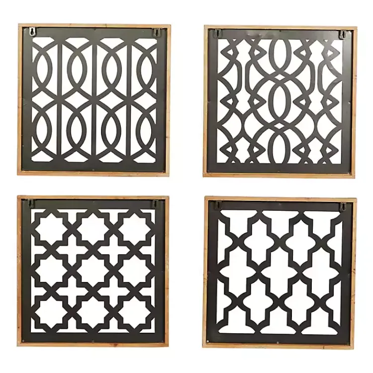 Kirklands Home Wall Plaques|Framed Matte Black Metal Wall Plaques, Set of 4