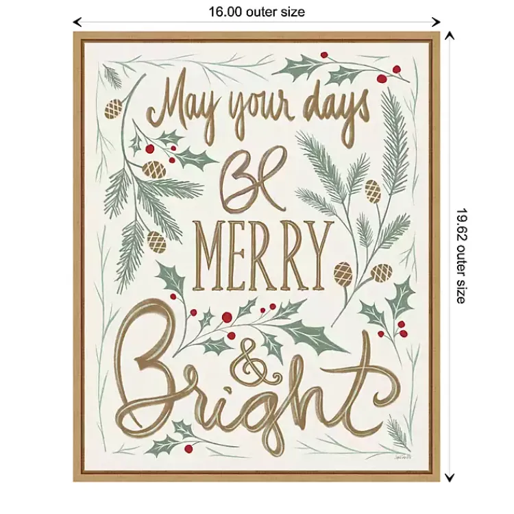 Hot Framed Merry and Bright Christmas Canvas Art Print Christmas Art & Wall Decor