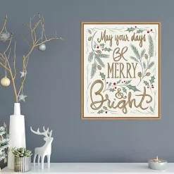 Hot Framed Merry and Bright Christmas Canvas Art Print Christmas Art & Wall Decor