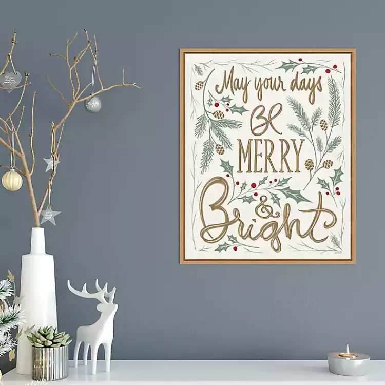 Hot Framed Merry and Bright Christmas Canvas Art Print Christmas Art & Wall Decor