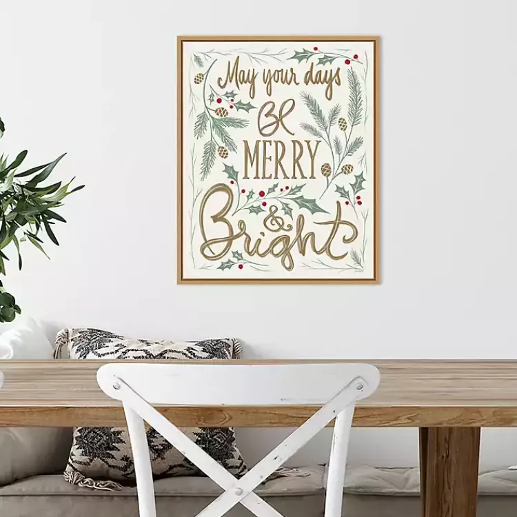 Hot Framed Merry and Bright Christmas Canvas Art Print Christmas Art & Wall Decor