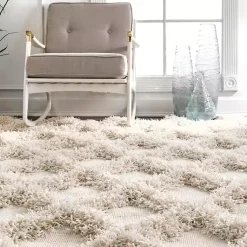 Kirklands Home Area Rugs|Francis Diamond Shaggy Area Rug, 6x9 White