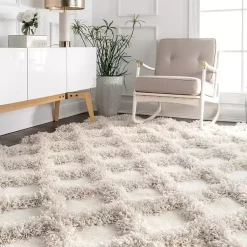 Kirklands Home Area Rugs|Francis Diamond Shaggy Area Rug, 6x9 White
