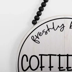 Kirklands Home Wall Quotes & Signs|Freshly Brewed Coffee Round Beaded Wall Plaque