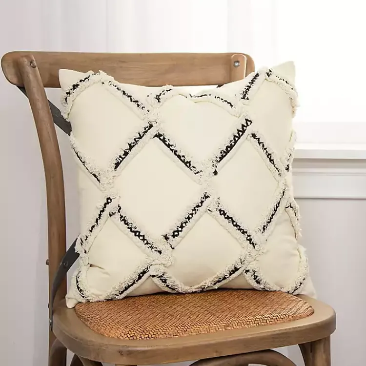 Clearance Fringe Stitched Lattice Throw Pillow Pillows