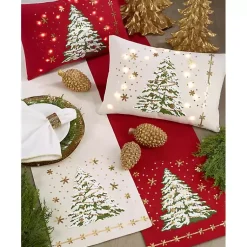 Kirklands Home Table Linens|Frosted Christmas Tree and Snowflakes Table Runner