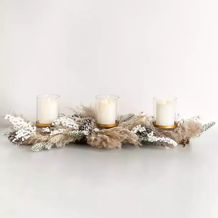 New Frosted Pampas and Berries Candle Centerpiece Christmas Centerpieces