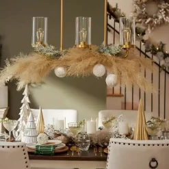 New Frosted Pampas and Berries Candle Centerpiece Christmas Centerpieces