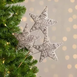 Hot Frosted Rattan Star Trio Christmas Pick Christmas Tree Decorations