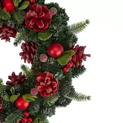 Online Frosted Red Ornament and Pinecone Wreath Wreaths