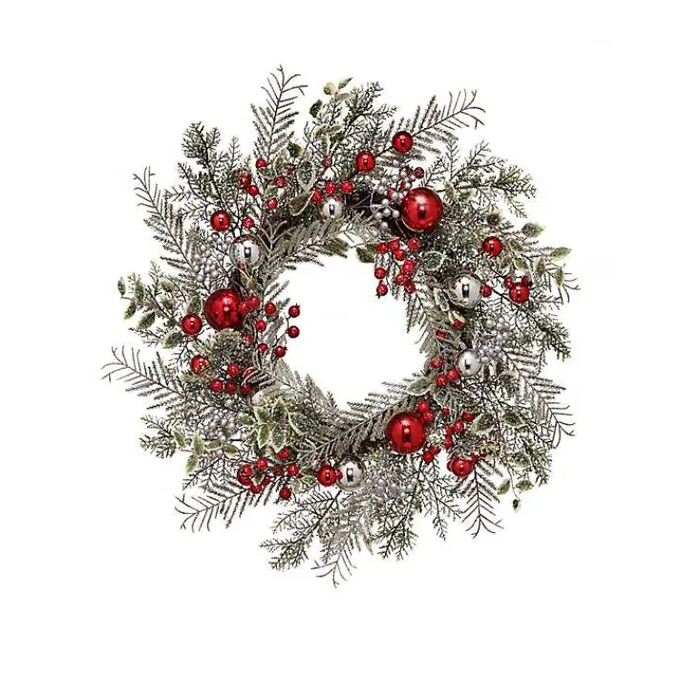 Frosted Silver Berries and Ornaments Wreath Christmas Wreaths