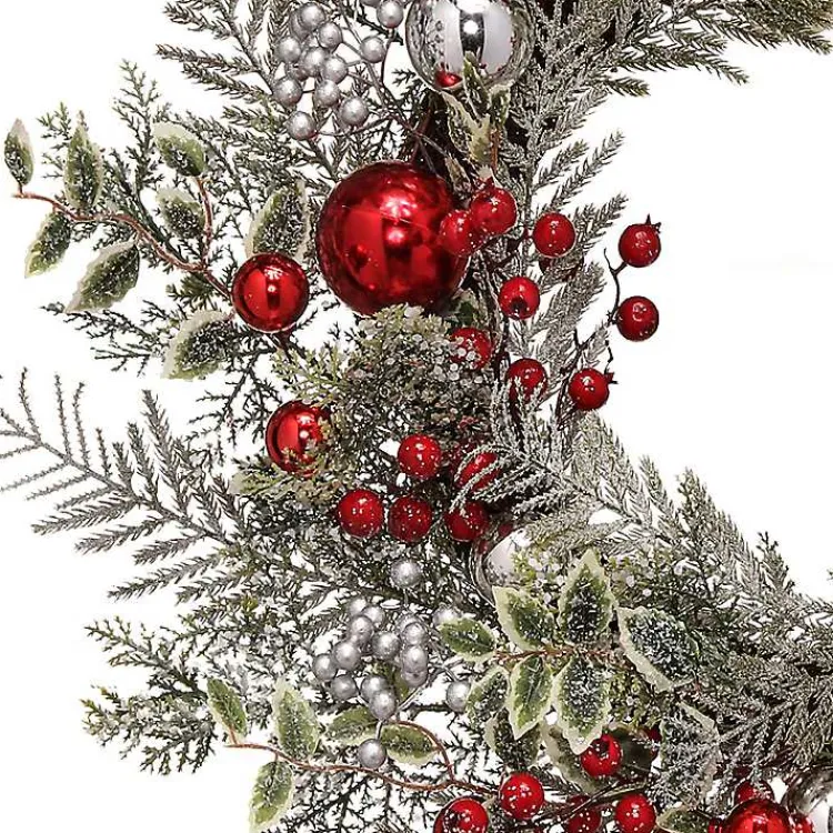 Frosted Silver Berries and Ornaments Wreath Christmas Wreaths