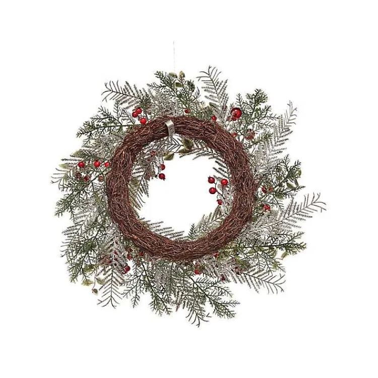 Frosted Silver Berries and Ornaments Wreath Christmas Wreaths
