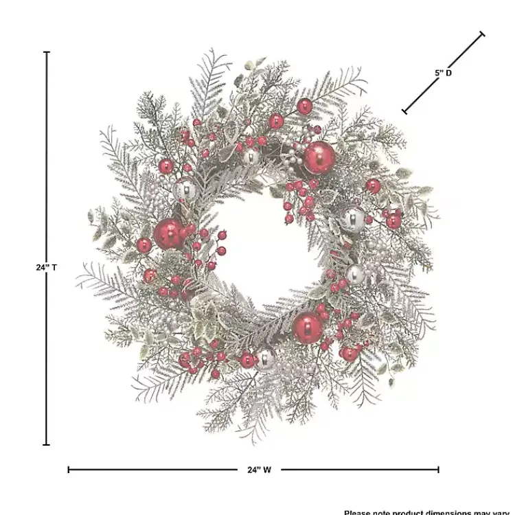 Frosted Silver Berries and Ornaments Wreath Christmas Wreaths