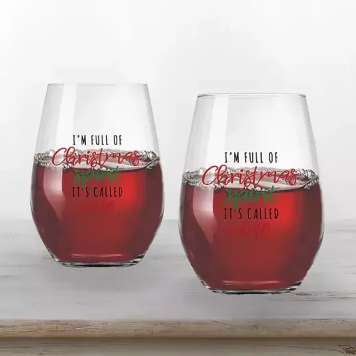 Clearance Full of Christmas Spirit Wine Glasses, Set of 2 Christmas Dining & Entertaining
