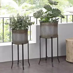 Kirklands Home Planters|Galvanized Planters with Stands, Set of 2 Black