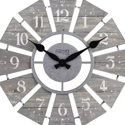 Kirklands Home Clocks|Galvanized Windmill Wall Clock Gray