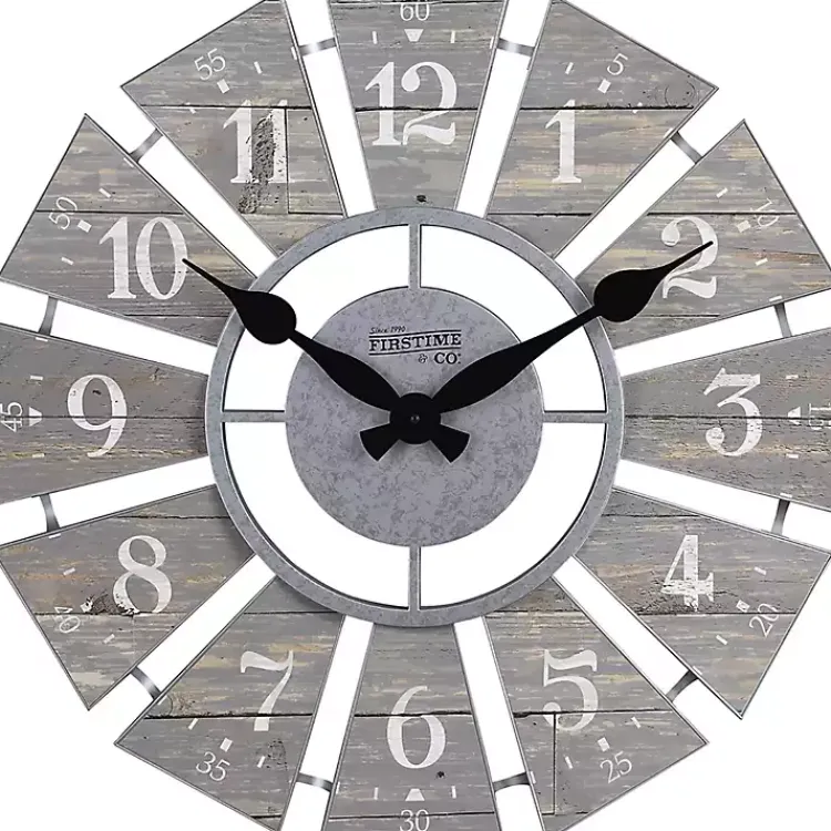 Kirklands Home Clocks|Galvanized Windmill Wall Clock Gray